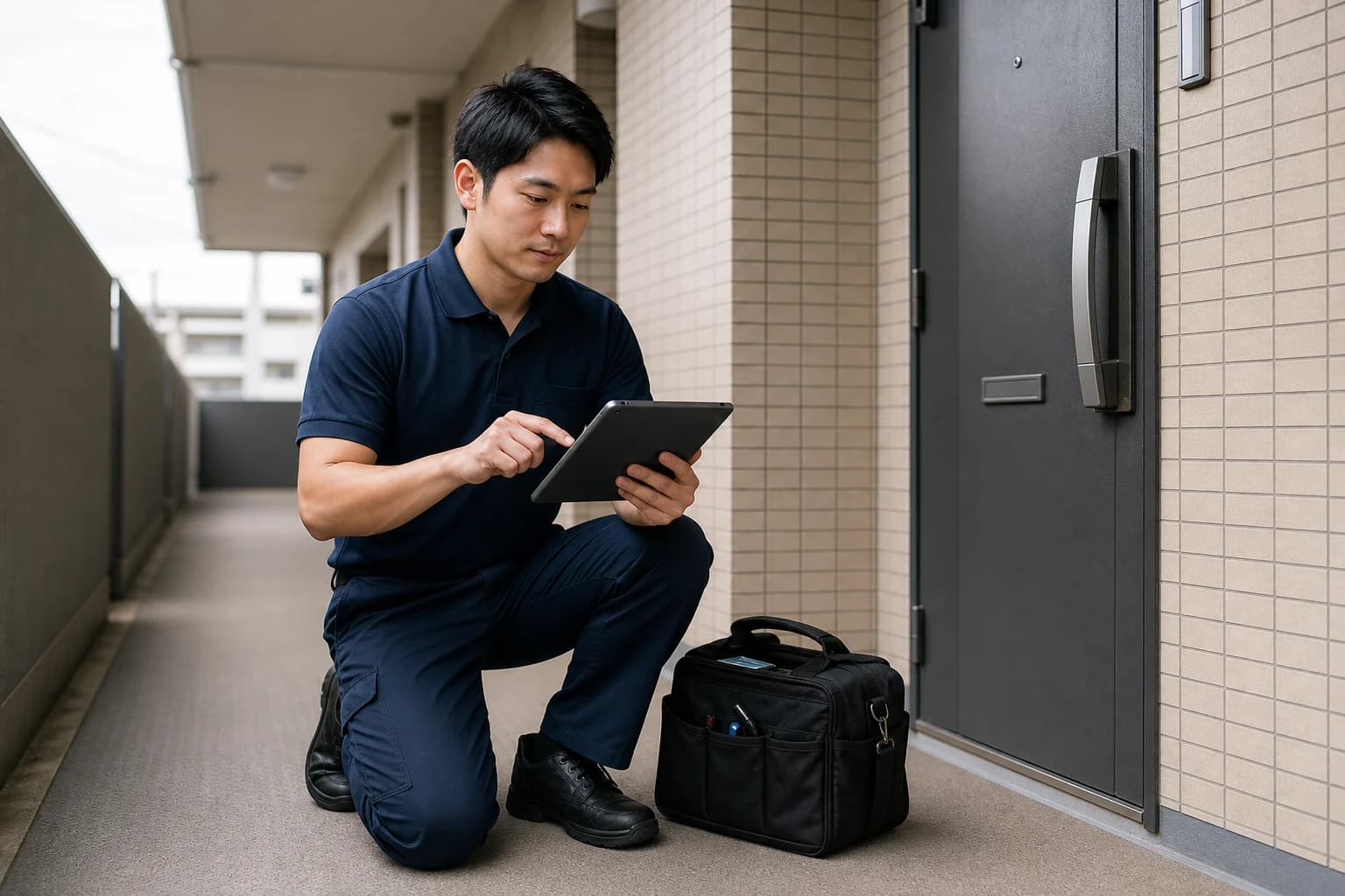 タブレットで現場を確認する作業スタッフ